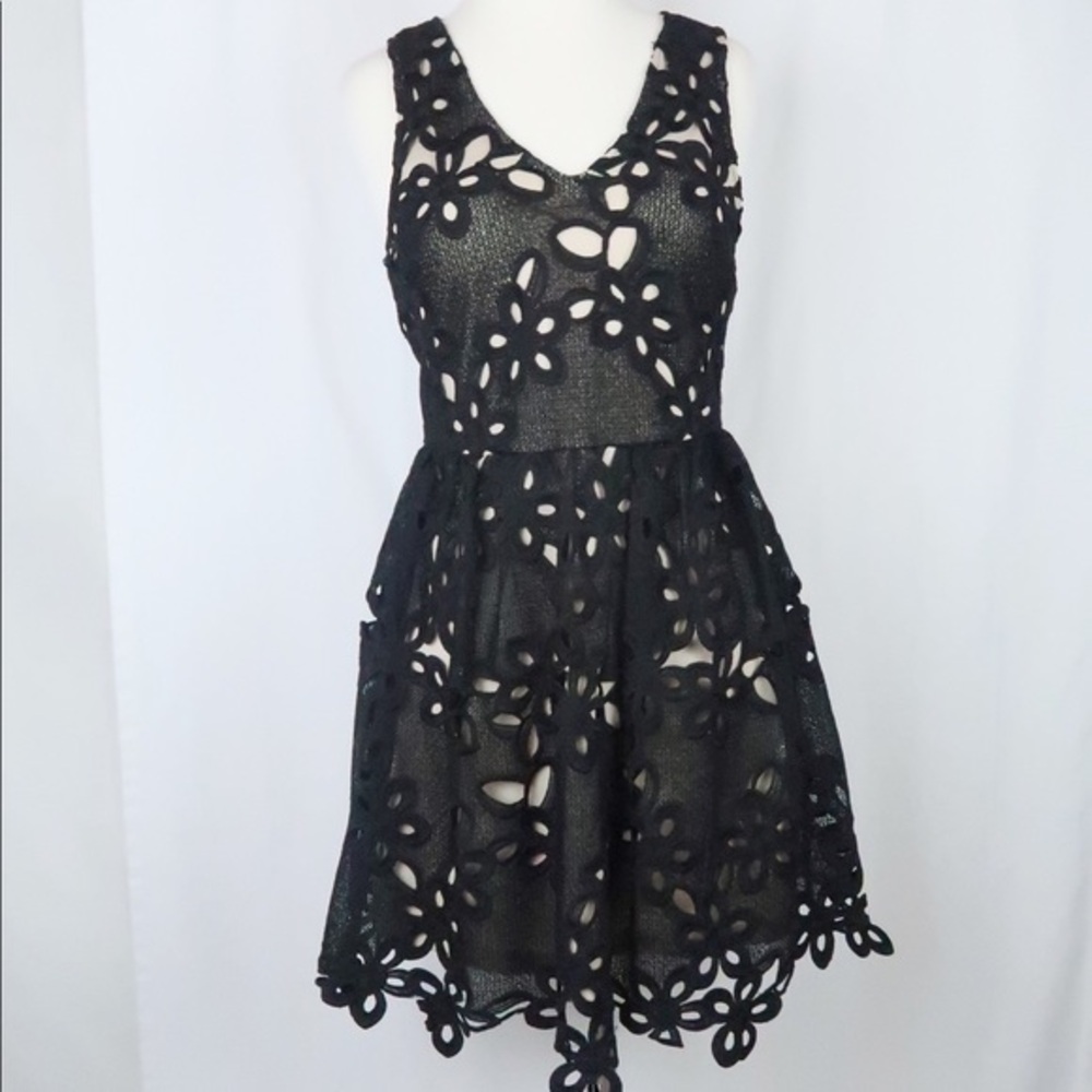 Francesca Miami black and nude lace dress
